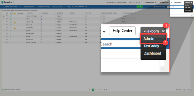 Select Admin from the menu