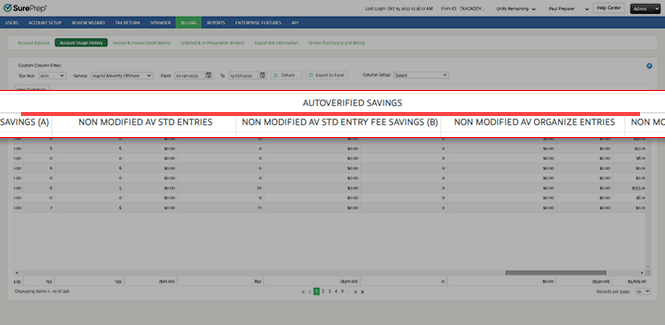 Review information in the AUTOVERIFIED SAVINGS section