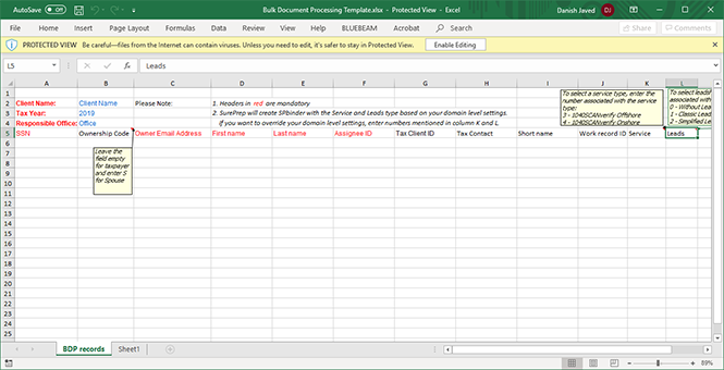 Exported Excel sheet