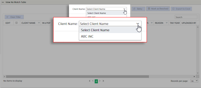 Select Client Name.