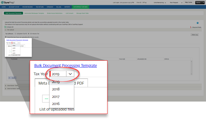 Select from the Tax Year drop-down menu.