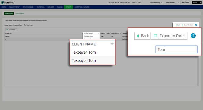 Search by the client name