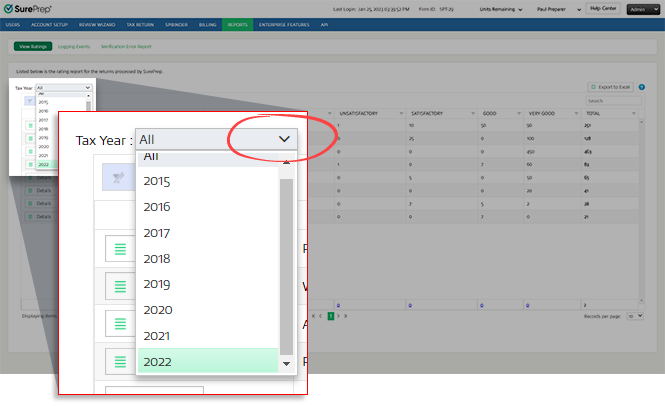 Select the&nbsp;Tax Year