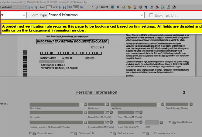 Warning of the Bookmark Only verification rule.