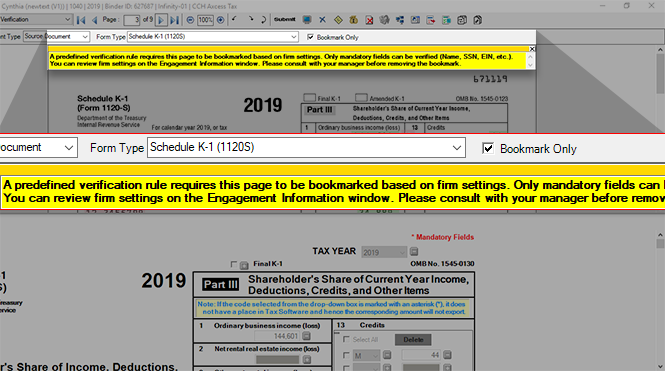 Warning of the Bookmark with Identifier verification rule.