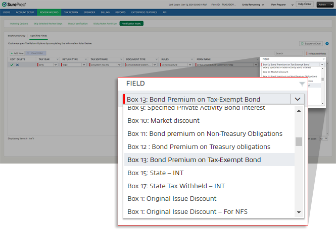 Select from the FIELD  drop-down menu.