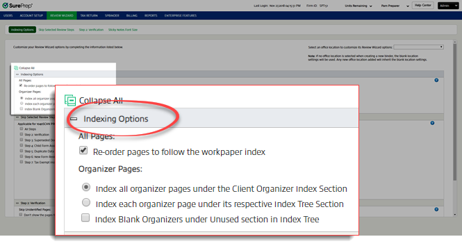 Indexing Options section.