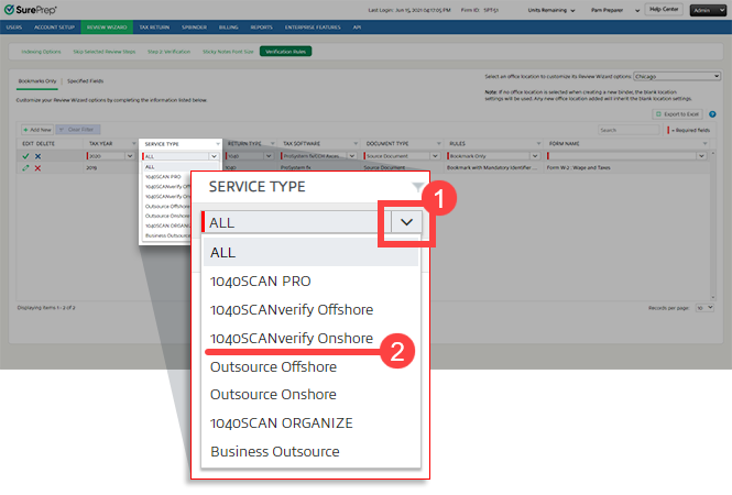 Select a SERVICE TYPE from the drop-down menu.