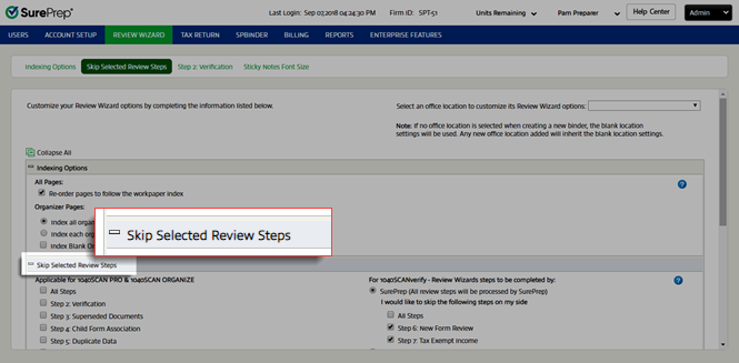 Skip Selected Review Steps&nbsp;section