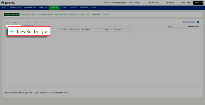 Select&nbsp;New Binder Type