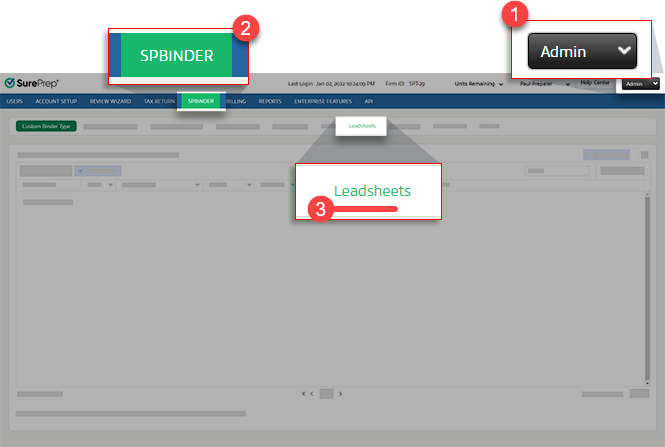 Select Admin, SPBINDER, and Leadsheets