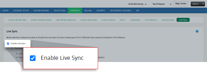 Configure the Enable Live Sync checkbox