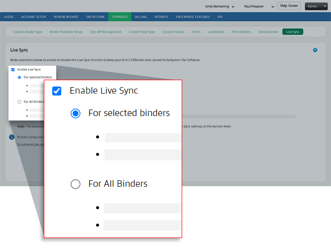 Configure your Live Sync Options