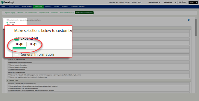 Select either 1040 or 1041 tax return.