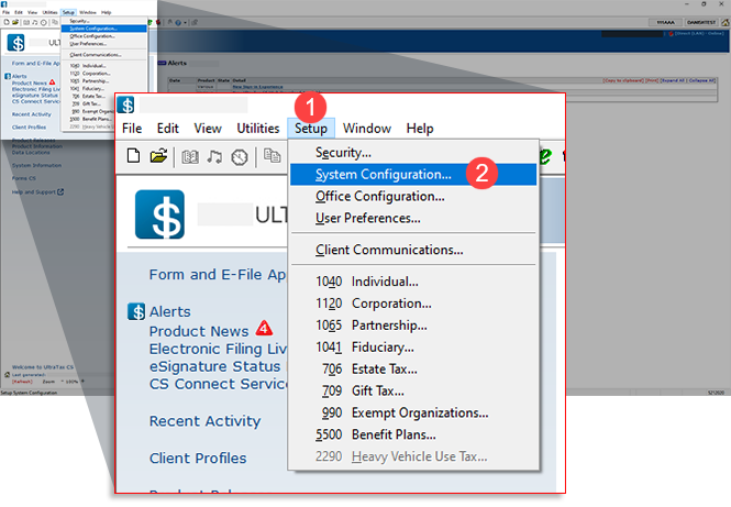 Select Setup then System Configuration
