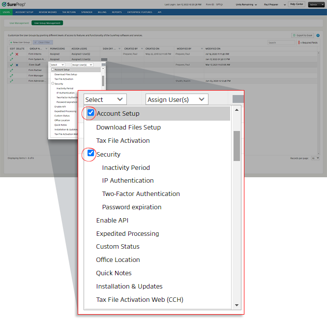 Account Setup permissions section