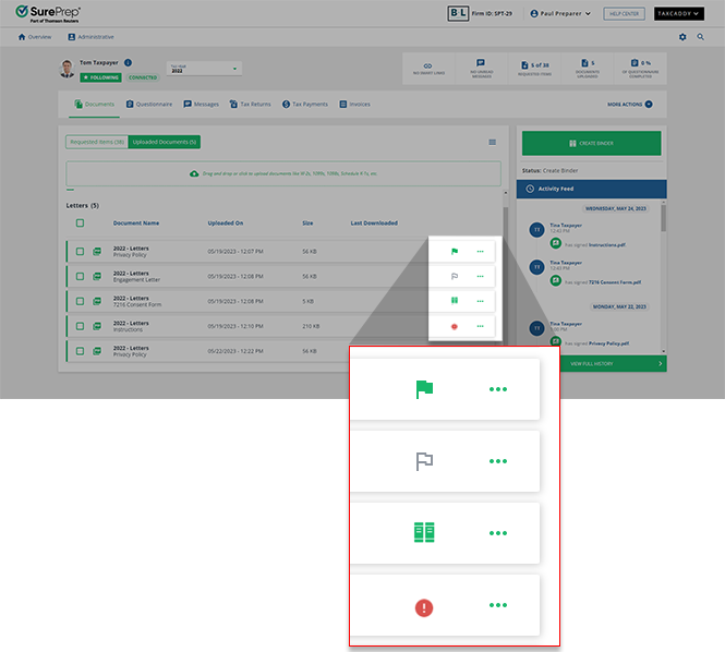 Documents with the Include and Exclude icons