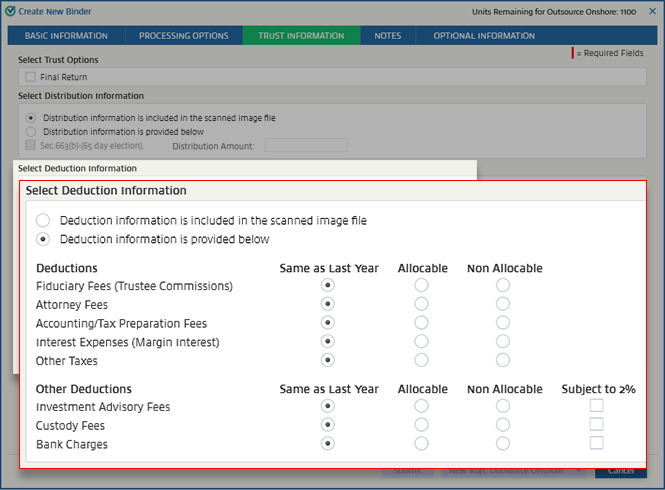 Select "Deduction information is provided below"