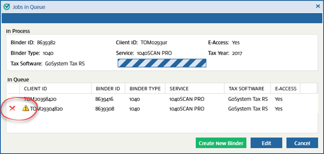 Jobs in Queue window