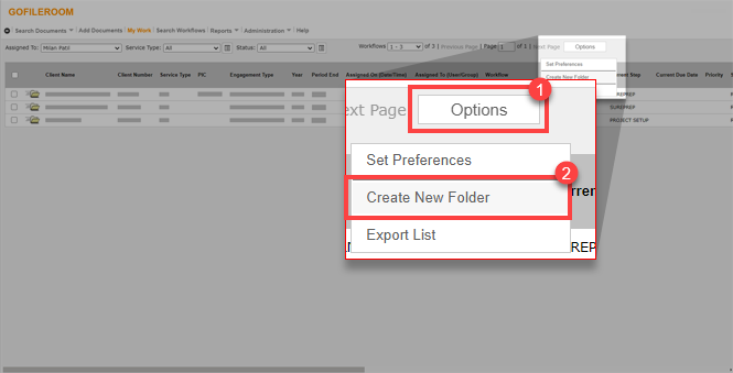 Select Options then Create New Folder