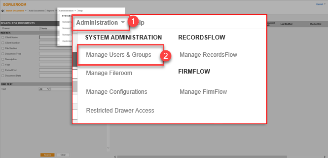 Select Manage Users & Groups from Administration
