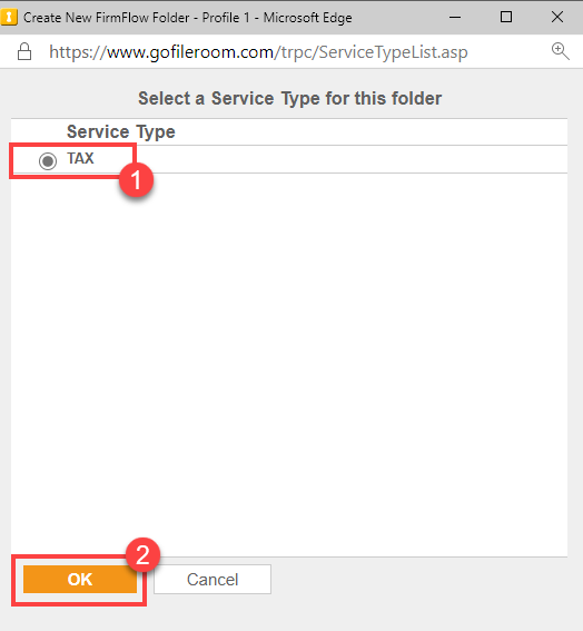 Select Service Type and OK