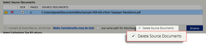 Select the "Delete Source Documents" checkbox