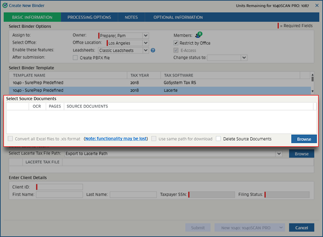 Select Source Documents section