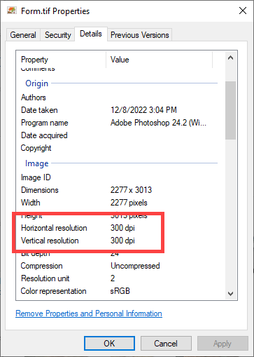 Horizontal and Vertical resolution