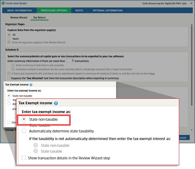 "State non-taxable" selected by default