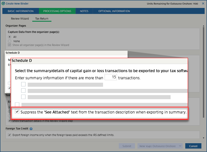 Select the "Suppress the 'See Attached' text from the transaction description when exporting in summary" checkbox