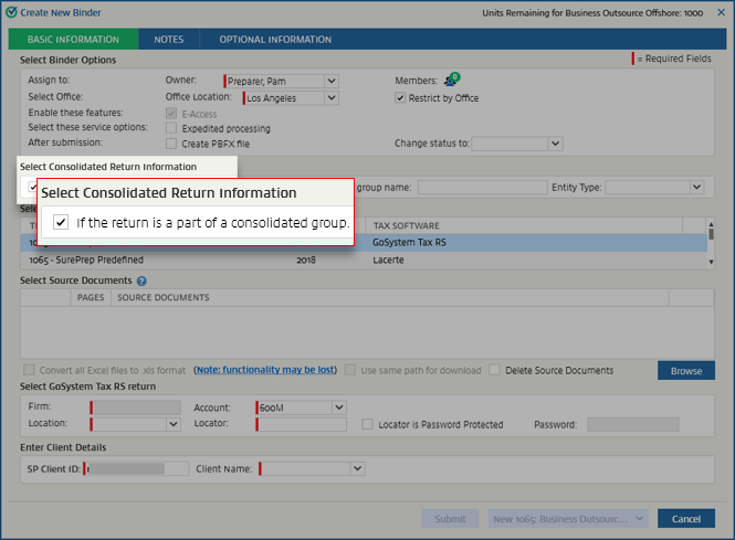 Select the If the return is a part of a consolidated group checkbox.