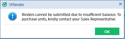 Notification that the binder cannot be submitted.