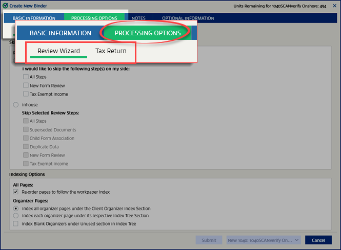 Select PROCESSING OPTIONS then Review Wizard