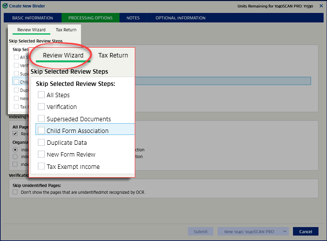 Default Review Wizard settings