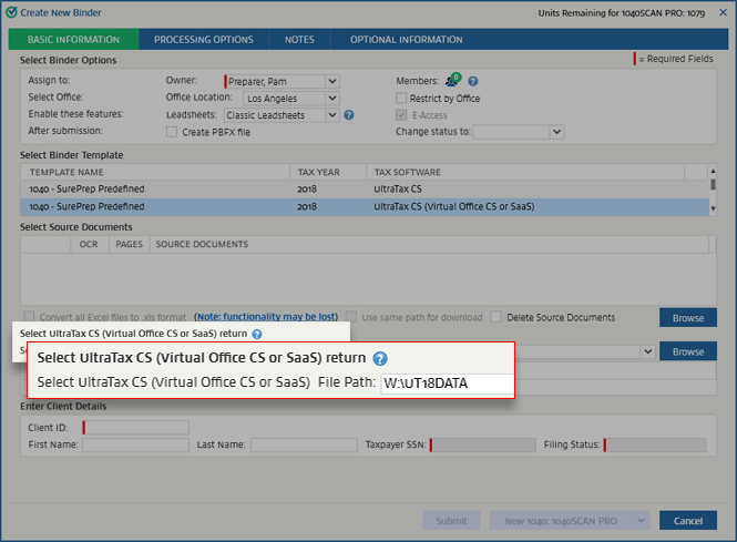 Set a path for UltraTax