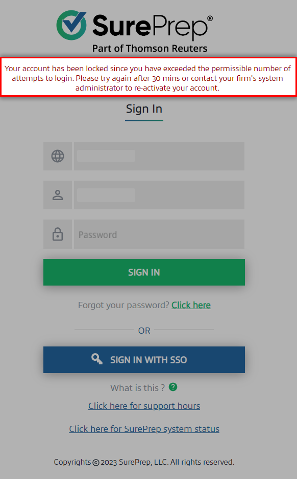 Warning that you've exceeded your sign-in attempts
