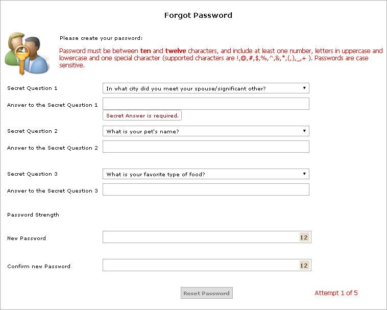 List of your security questions