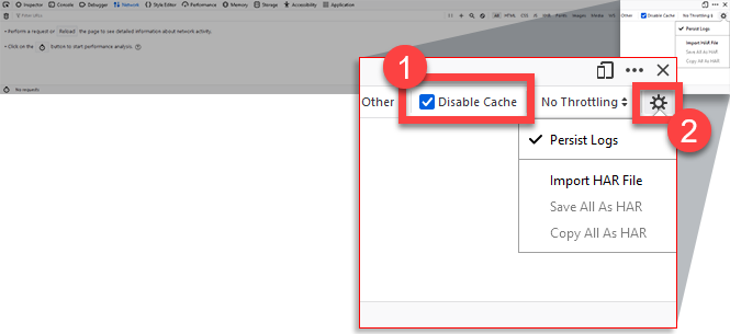Select Disable cache, then Persist Log
