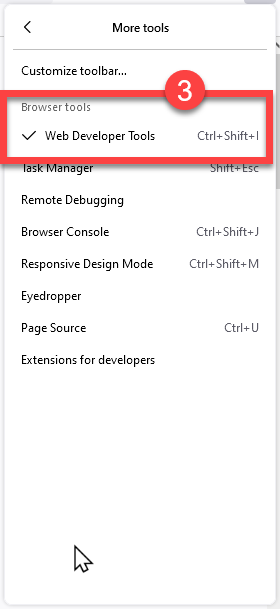 Select Web Developer Tools