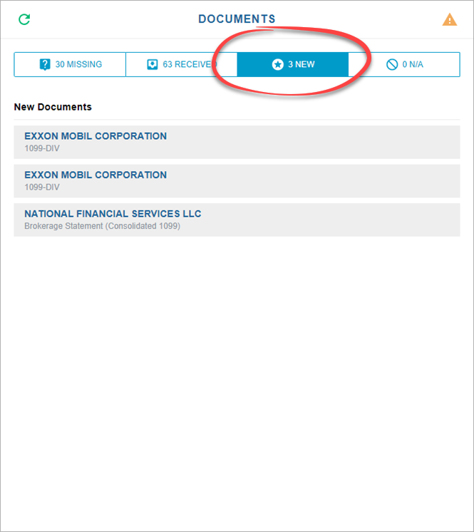 New tab in the Documents panel