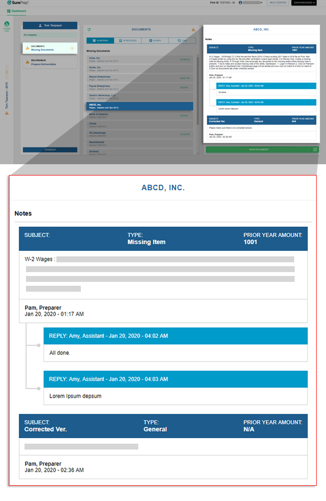 Notes linked to the selected document