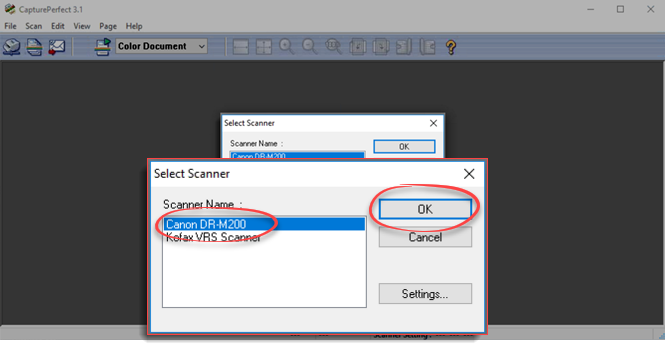 Select&nbsp;Canon DR-M200&nbsp;then&nbsp;OK