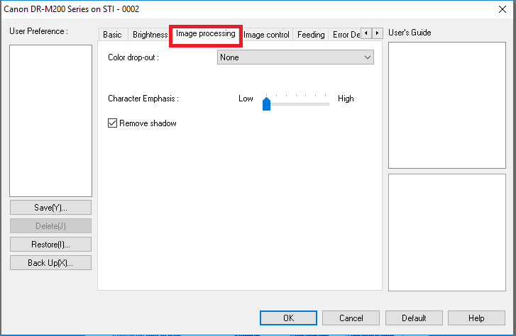 Image processing&nbsp;tab