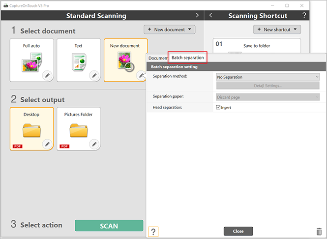 Batch separation&nbsp;tab
