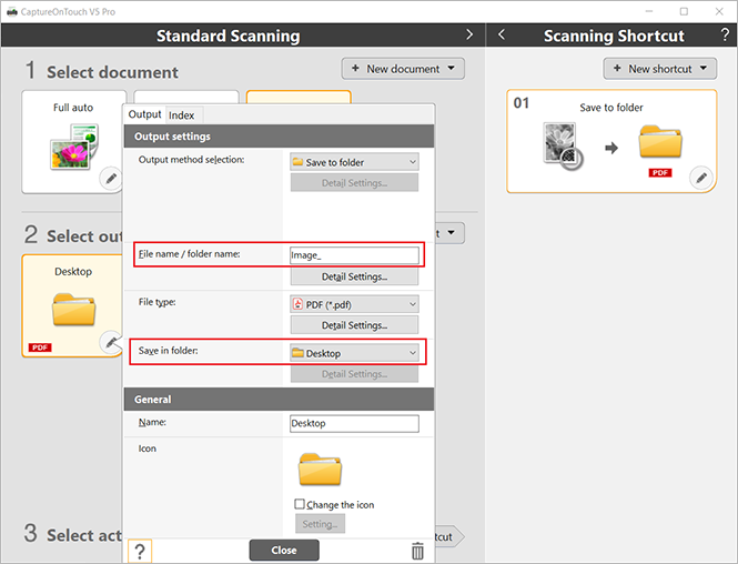 Enter the file name and folder location