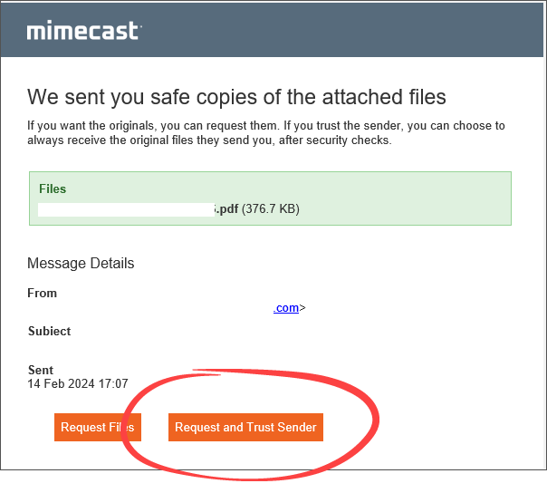 Select Request and Trust Sender