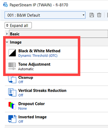  Configure the Black & White Method and Ton adjustment settings