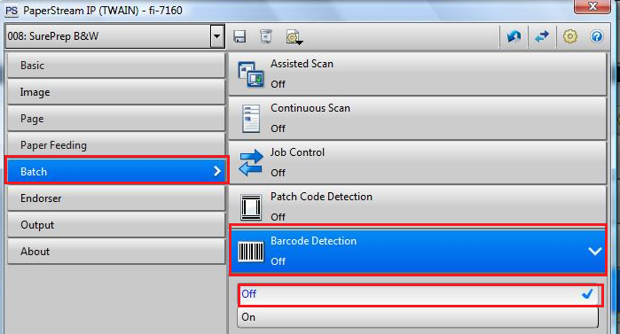 Update the Barcode Detection settings