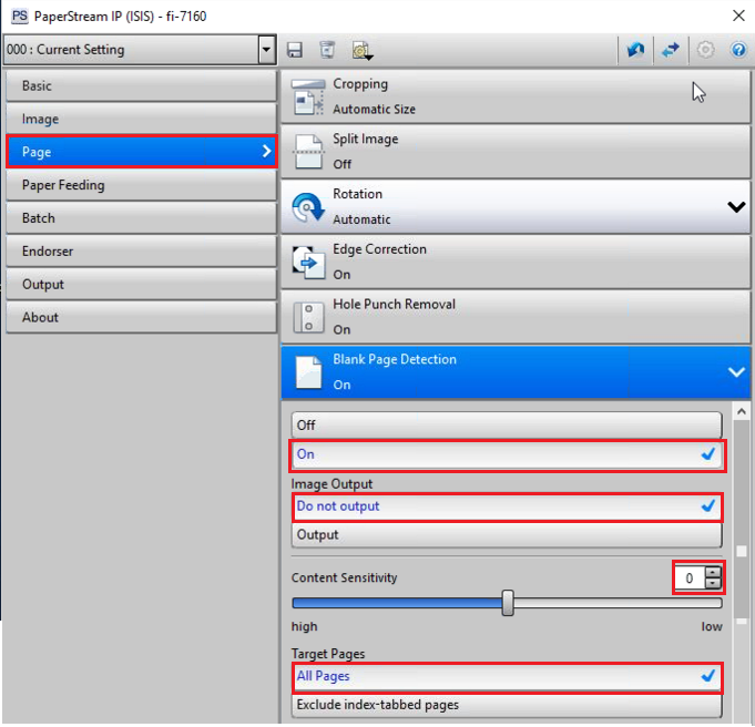Update the Blank Page Detection settings